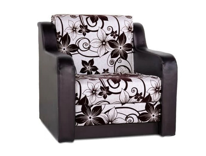 Кресло-кровать "Мюнхен" бежевая рогожка цветы и кожзам